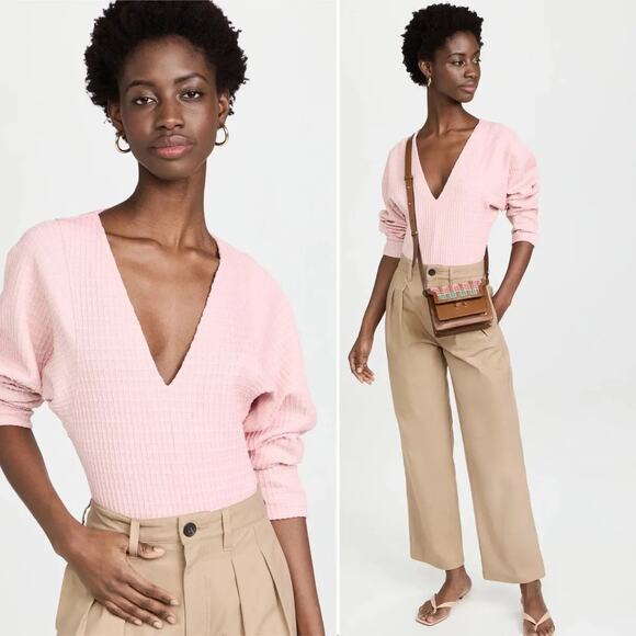 Mara Hoffman Bodysuit Mariana Pink Top Deep V Neck Small - Picture 1 of 8